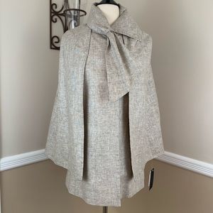 Tahari Belle Bow Detail Natural Khaki Capelet Cape